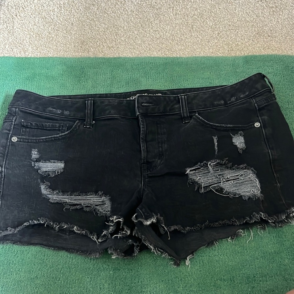 Express denim black shorts.